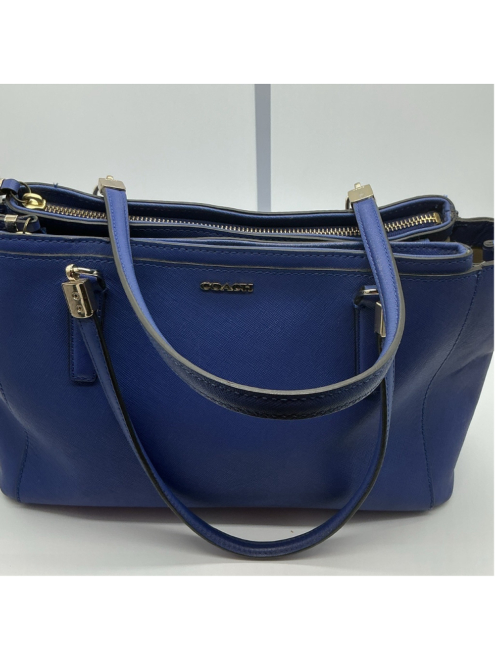 Coach 31220 Blue Crossgrain Leather Multi Compartment Shoulder Tote Bag